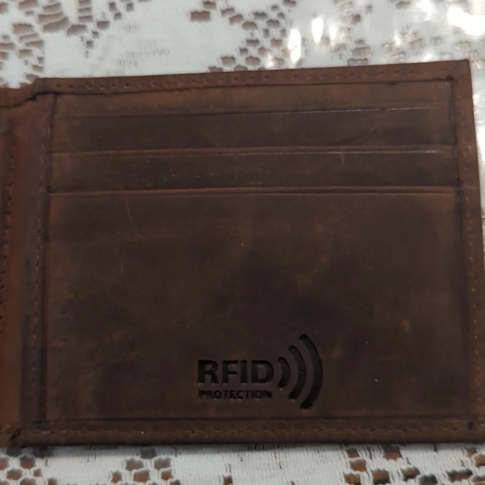Genuine leather handcrafted wallet RFID protection.